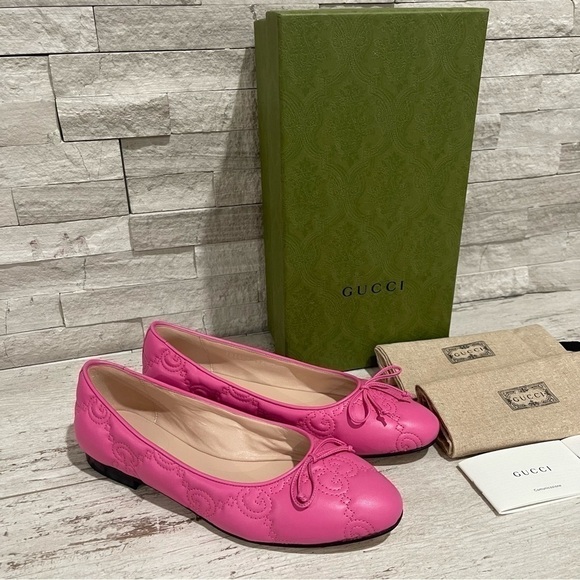 GUCCI Monogram Pink Quilted Matelasse Leather GG Bow Ballet Flats SZ 37.5 $920 - Picture 16 of 16